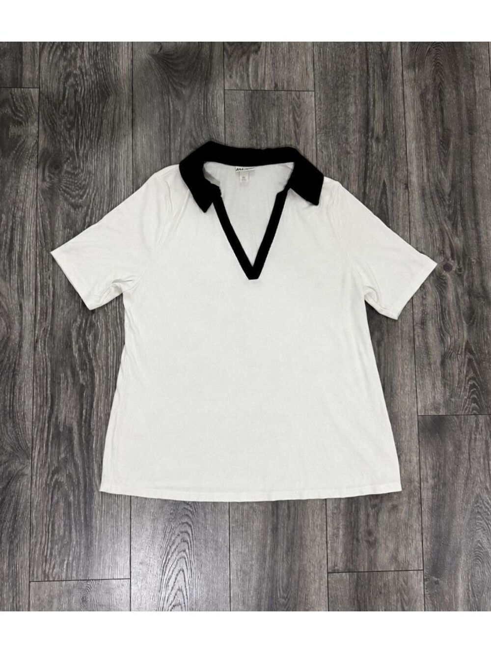 Ava & Viv XXL Black White Contrast Collar Retro Polo Top